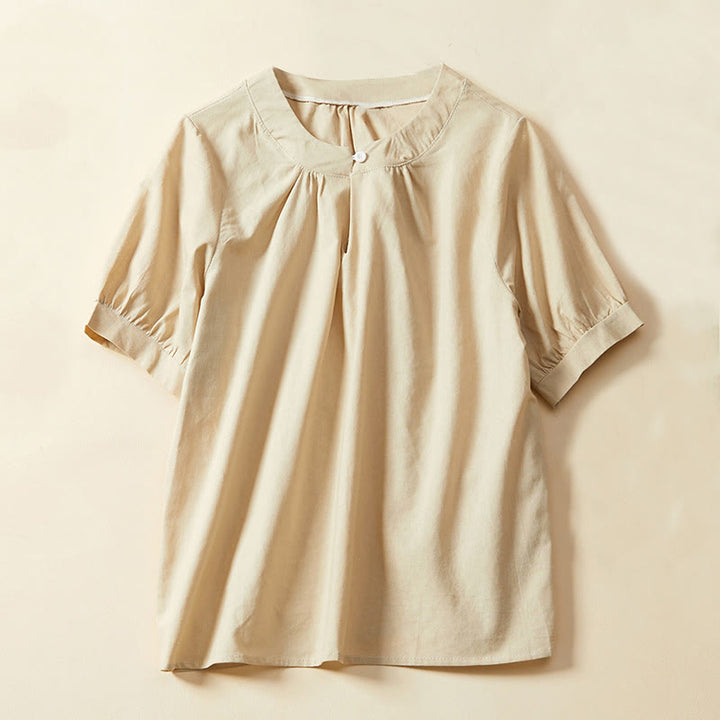 T-shirt décontracté à manches courtes en coton et lin pour femme avec Buddha Stones - Mocassin - US14，UK/AU18，EU46 (2XL) - image 6