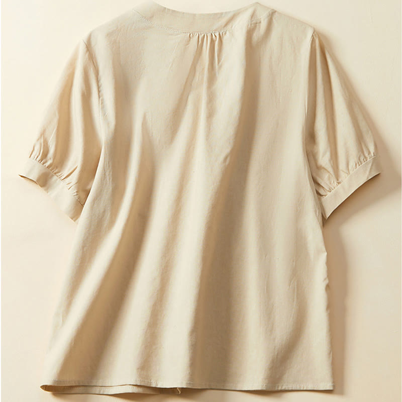 T-shirt décontracté à manches courtes en coton et lin pour femme avec Buddha Stones - image 7