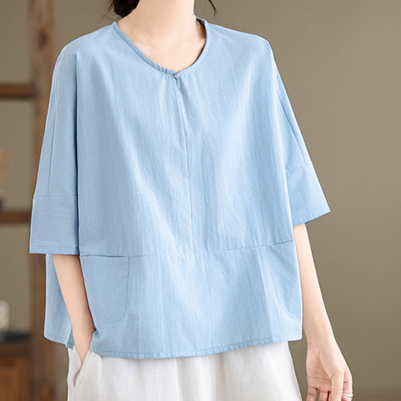 T-shirt décontracté à manches mi-longues en coton et polyester avec poches pour femme Motif Buddha Stones - image 6