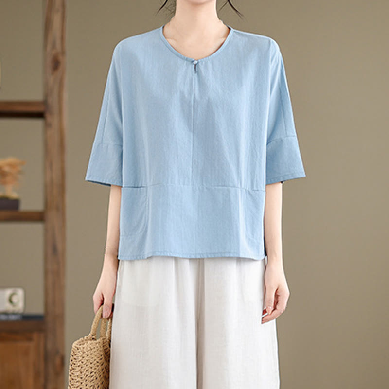T-shirt décontracté à manches mi-longues en coton et polyester avec poches pour femme Motif Buddha Stones - image 3