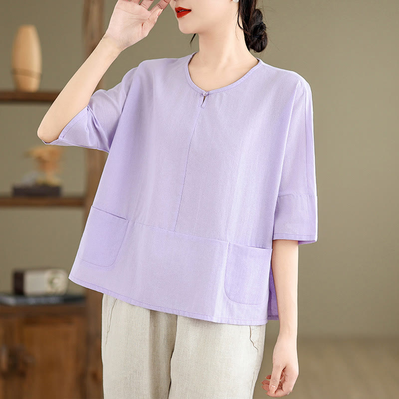 T-shirt décontracté à manches mi-longues en coton et polyester avec poches pour femme Motif Buddha Stones - image 9