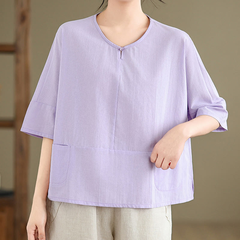 T-shirt décontracté à manches mi-longues en coton et polyester avec poches pour femme Motif Buddha Stones - Chardon - US14，UK/AU18，EU46 (2XL) - image 7
