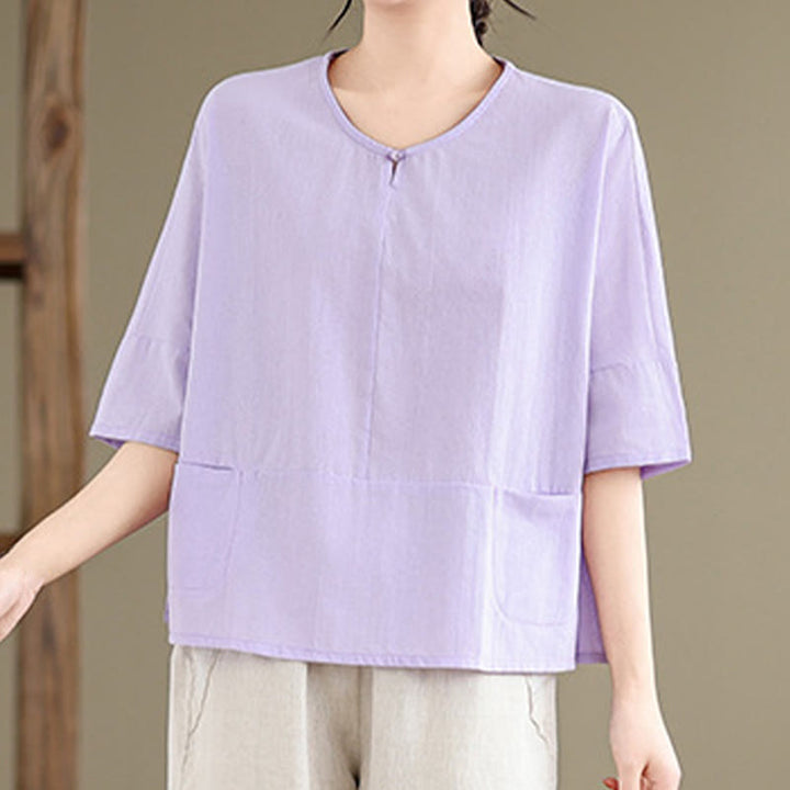 T-shirt décontracté à manches mi-longues en coton et polyester avec poches pour femme Motif Buddha Stones - image 8