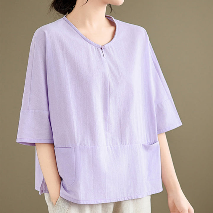 T-shirt décontracté à manches mi-longues en coton et polyester avec poches pour femme Motif Buddha Stones - image 10