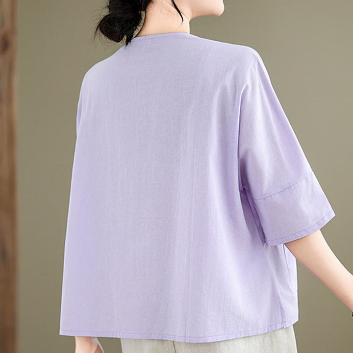 T-shirt décontracté à manches mi-longues en coton et polyester avec poches pour femme Motif Buddha Stones - image 11