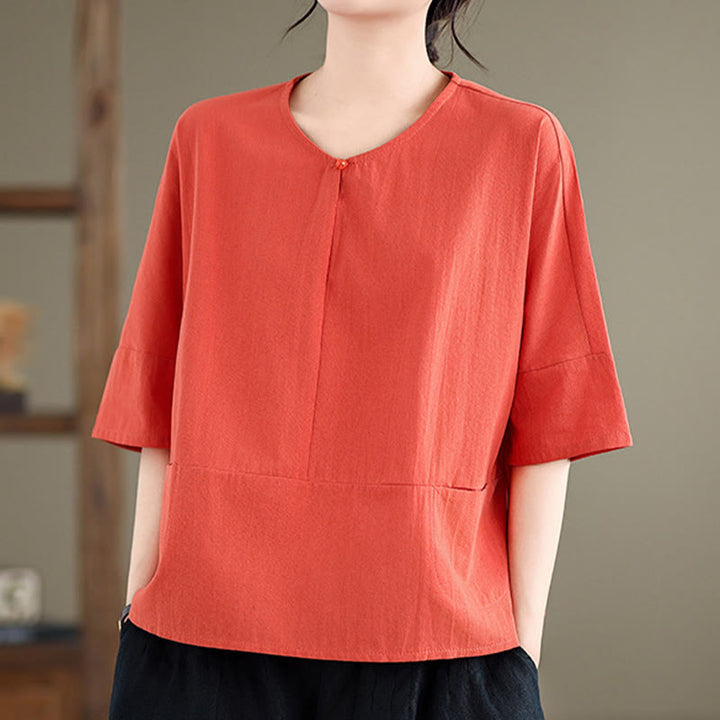 T-shirt décontracté à manches mi-longues en coton et polyester avec poches pour femme Motif Buddha Stones - Tomate - US14，UK/AU18，EU46 (2XL) - image 12