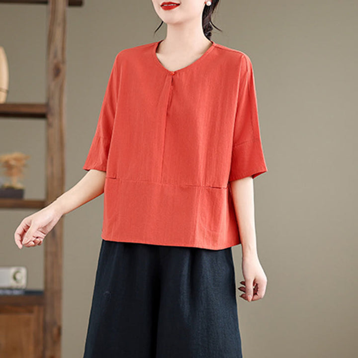 T-shirt décontracté à manches mi-longues en coton et polyester avec poches pour femme Motif Buddha Stones - image 14