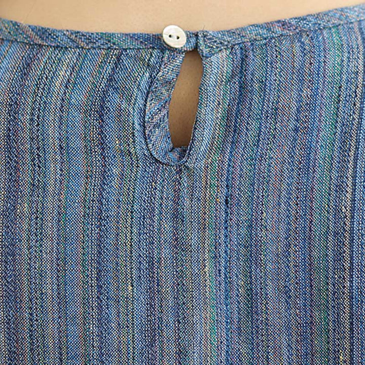 T-shirt décontracté à manches mi-longues en coton et lin à rayures rétro pour femme Buddha Stones - image 6