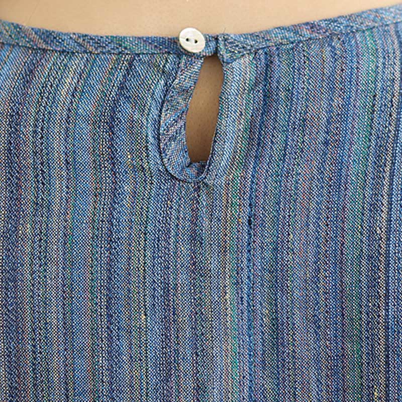 T-shirt décontracté à manches mi-longues en coton et lin à rayures rétro pour femme Buddha Stones - image 5