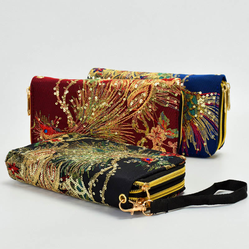 Porte-monnaie avec broderie recto verso en forme de paon et Buddha Stones - image 0