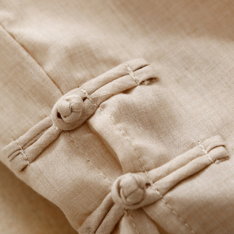 Pantalon large en coton et lin avec poches et ourlet fendu à boutons-pression Buddha Stones pour femme - image 4