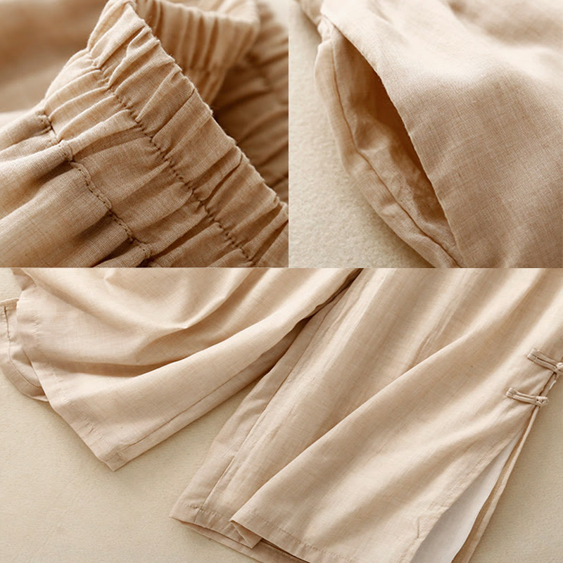 Pantalon large en coton et lin avec poches et ourlet fendu à boutons-pression Buddha Stones pour femme - image 7