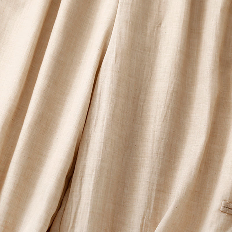 Pantalon large en coton et lin avec poches et ourlet fendu à boutons-pression Buddha Stones pour femme - image 3