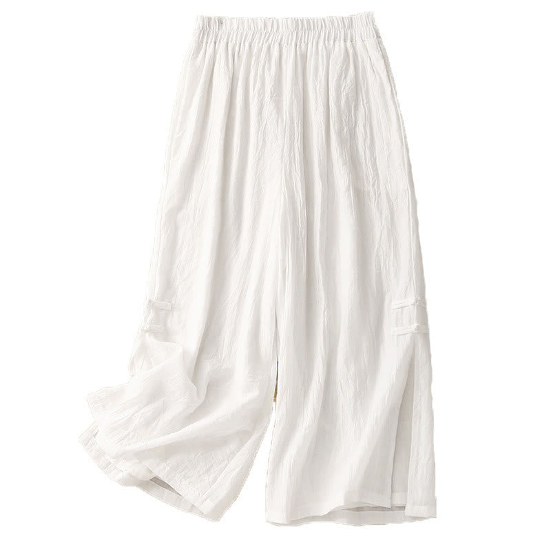 Pantalon large en coton et lin avec poches et ourlet fendu à boutons-pression Buddha Stones pour femme - image 13