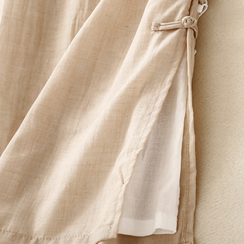 Pantalon large en coton et lin avec poches et ourlet fendu à boutons-pression Buddha Stones pour femme - image 5