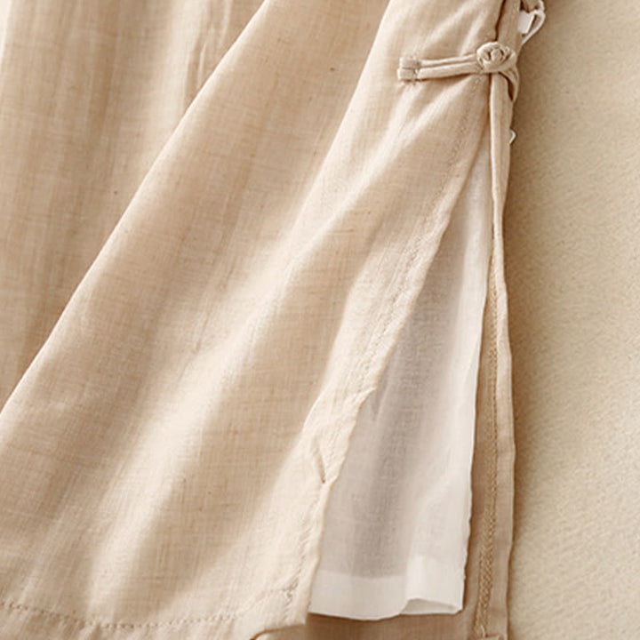 Pantalon large en coton et lin avec poches et ourlet fendu à boutons-pression Buddha Stones pour femme - image 5