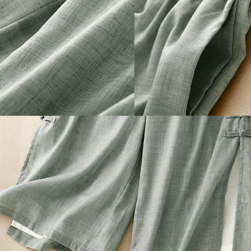 Pantalon large en coton et lin avec poches et ourlet fendu à boutons-pression Buddha Stones pour femme - image 20