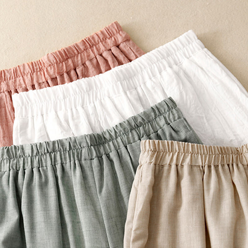 Pantalon large en coton et lin avec poches et ourlet fendu à boutons-pression Buddha Stones pour femme - image 21