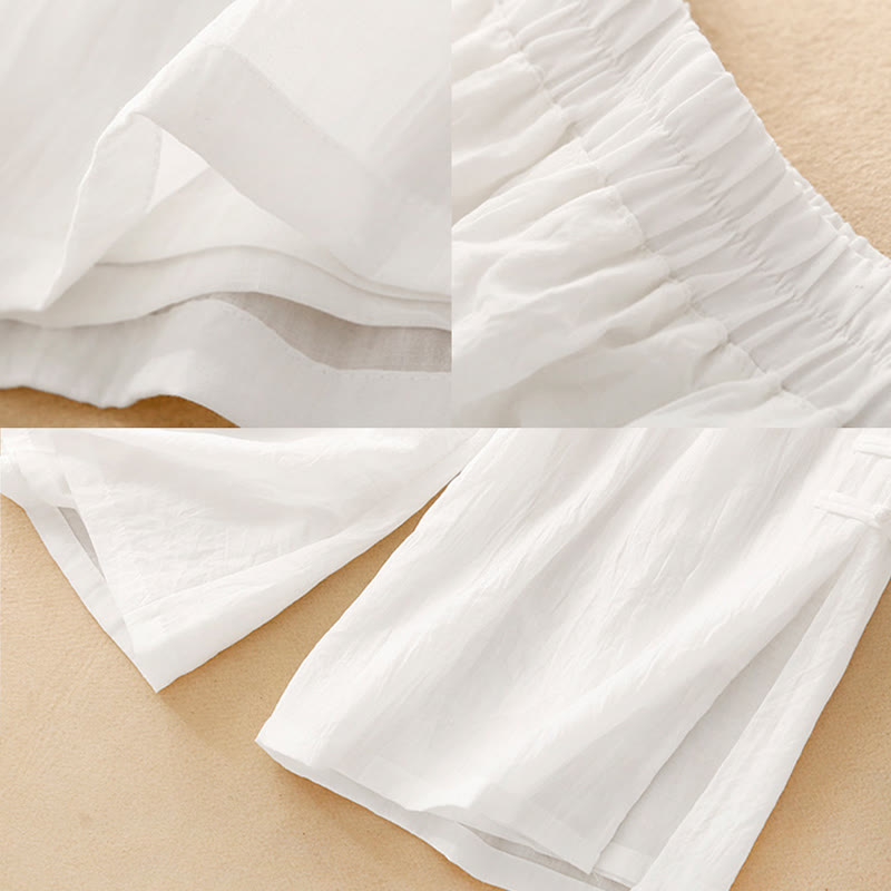 Pantalon large en coton et lin avec poches et ourlet fendu à boutons-pression Buddha Stones pour femme - image 11