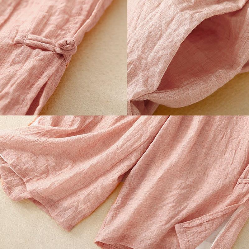 Pantalon large en coton et lin avec poches et ourlet fendu à boutons-pression Buddha Stones pour femme - image 16