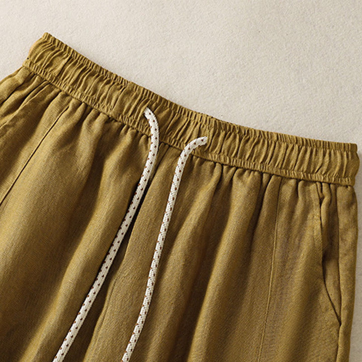 Pantalon décontracté en coton à jambes larges et poches pour femme, avec cordon de serrage et perles brodées Buddha Stones - image 9