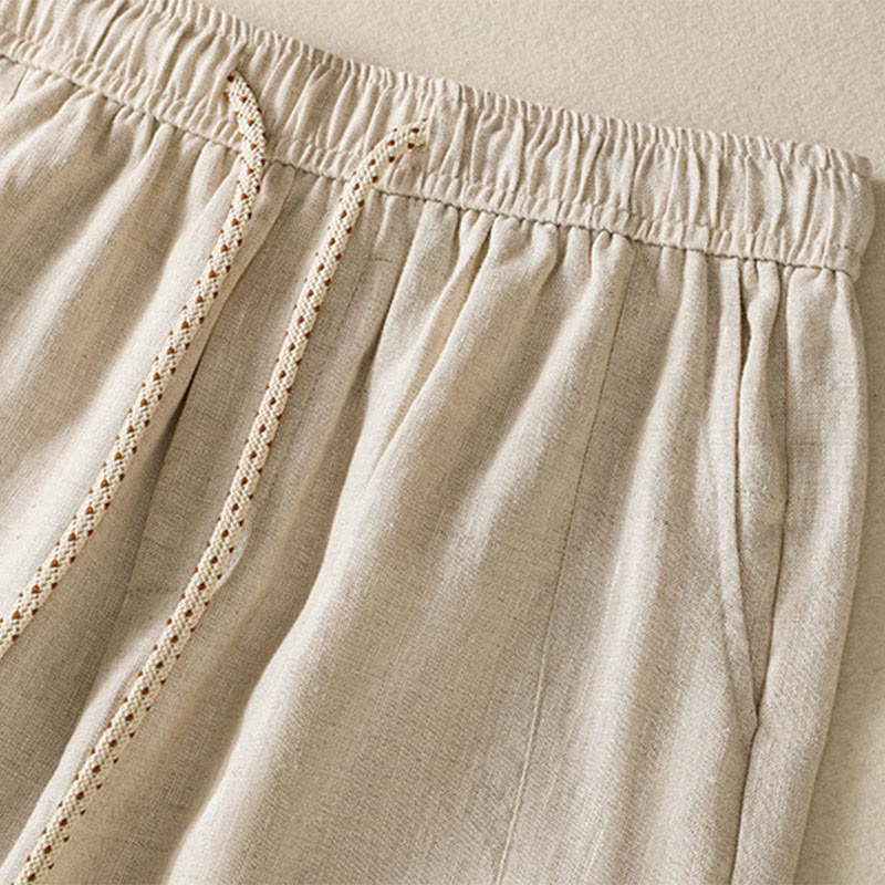 Pantalon décontracté en coton à jambes larges et poches pour femme, avec cordon de serrage et perles brodées Buddha Stones - image 15