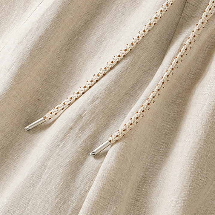 Pantalon décontracté en coton à jambes larges et poches pour femme, avec cordon de serrage et perles brodées Buddha Stones - image 17