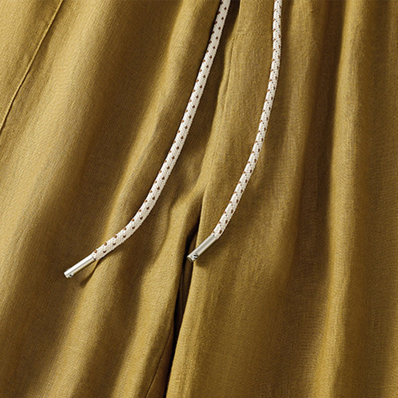 Pantalon décontracté en coton à jambes larges et poches pour femme, avec cordon de serrage et perles brodées Buddha Stones - image 8