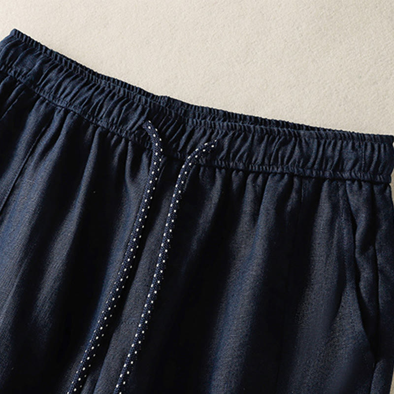 Pantalon décontracté en coton à jambes larges et poches pour femme, avec cordon de serrage et perles brodées Buddha Stones - image 3