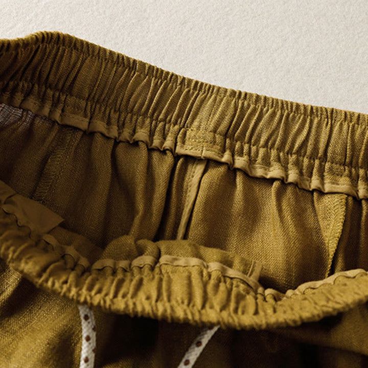 Pantalon décontracté en coton à jambes larges et poches pour femme, avec cordon de serrage et perles brodées Buddha Stones - image 10