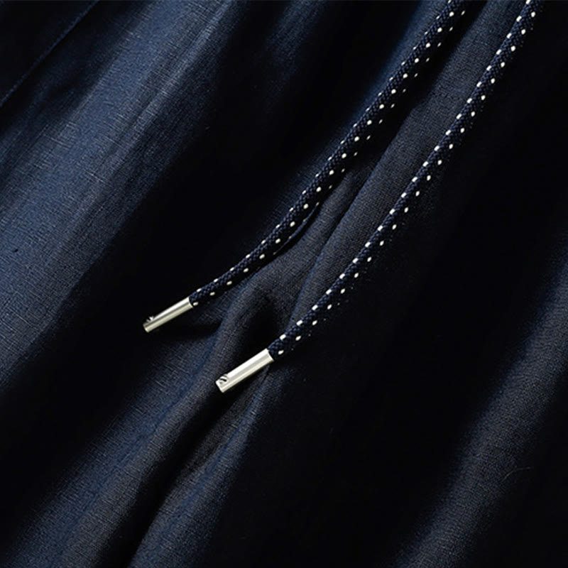 Pantalon décontracté en coton à jambes larges et poches pour femme, avec cordon de serrage et perles brodées Buddha Stones - image 3