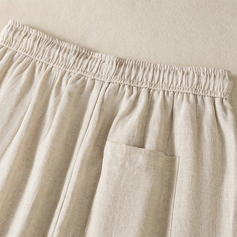 Pantalon décontracté en coton à jambes larges et poches pour femme, avec cordon de serrage et perles brodées Buddha Stones - image 17