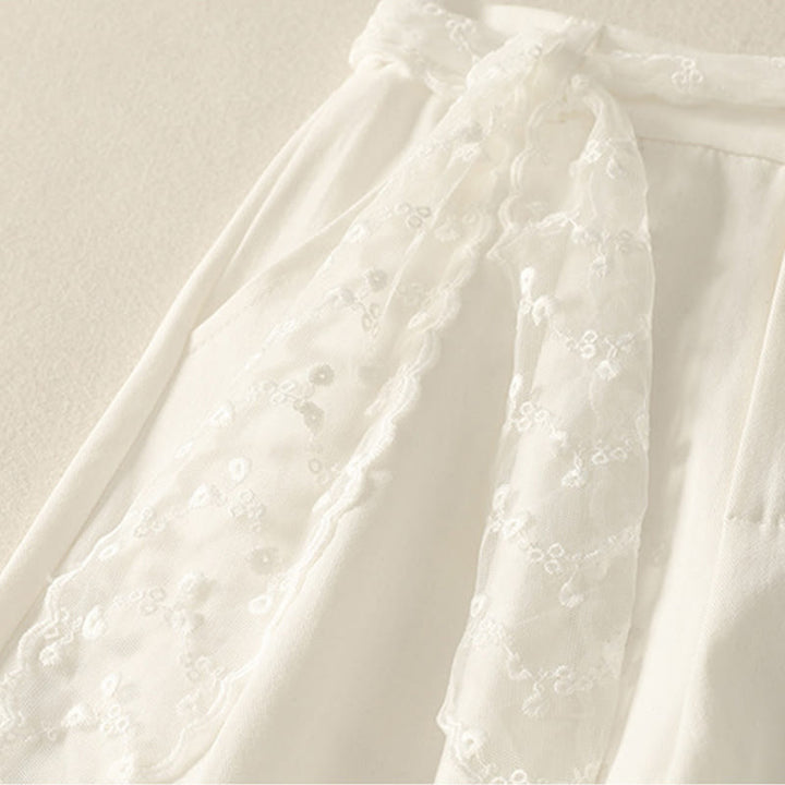 Pantalon large en coton avec poches et ceinture en dentelle de couleur Buddha Stones pour femme - image 10