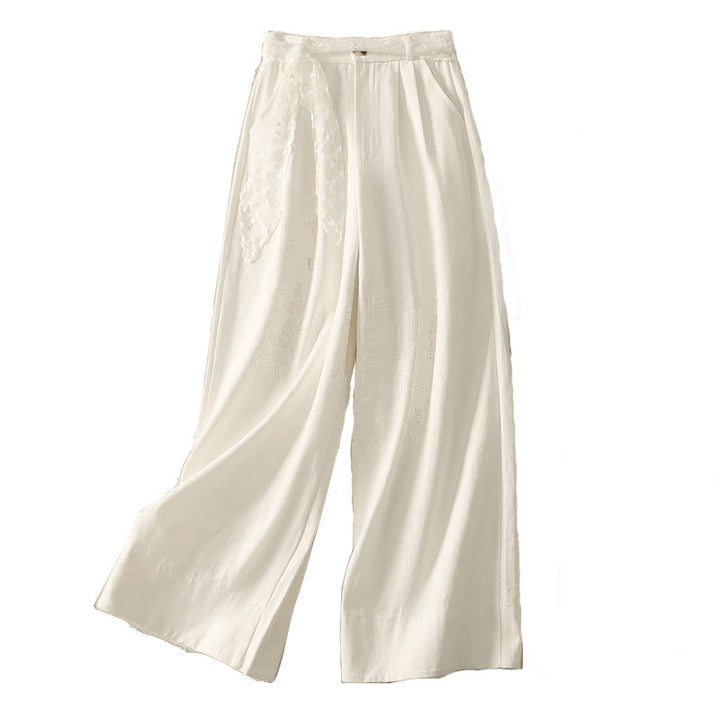 Pantalon large en coton avec poches et ceinture en dentelle de couleur Buddha Stones pour femme - image 17