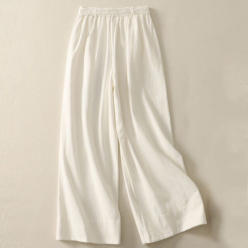 Pantalon large en coton avec poches et ceinture en dentelle de couleur Buddha Stones pour femme - image 8