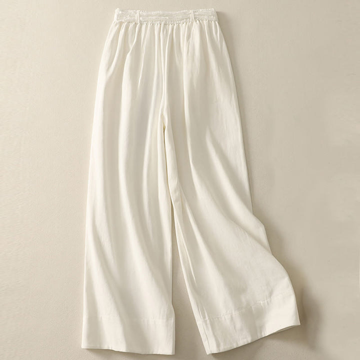 Pantalon large en coton avec poches et ceinture en dentelle de couleur Buddha Stones pour femme - image 8