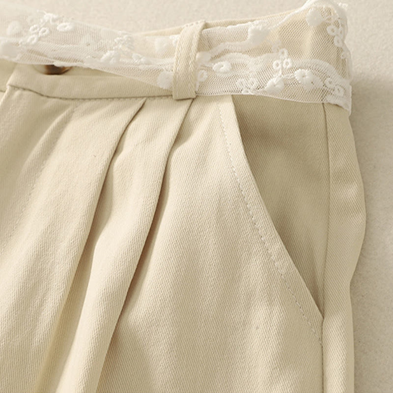 Pantalon large en coton avec poches et ceinture en dentelle de couleur Buddha Stones pour femme - image 3