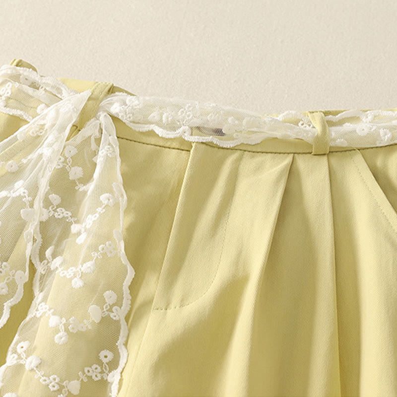 Pantalon large en coton avec poches et ceinture en dentelle de couleur Buddha Stones pour femme - image 23