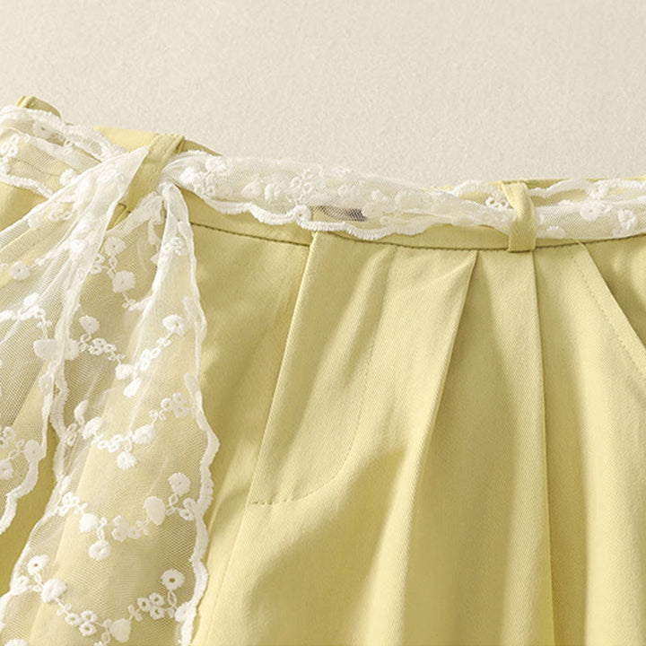 Pantalon large en coton avec poches et ceinture en dentelle de couleur Buddha Stones pour femme - image 23