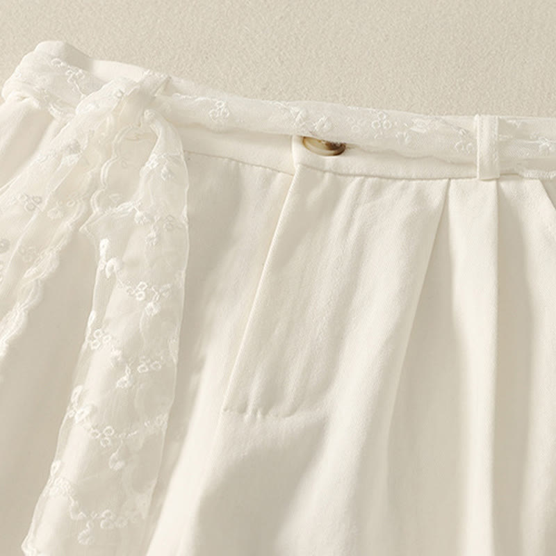 Pantalon large en coton avec poches et ceinture en dentelle de couleur Buddha Stones pour femme - image 8