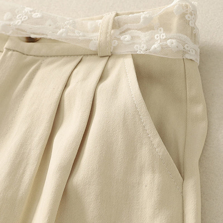 Pantalon large en coton avec poches et ceinture en dentelle de couleur Buddha Stones pour femme - image 4