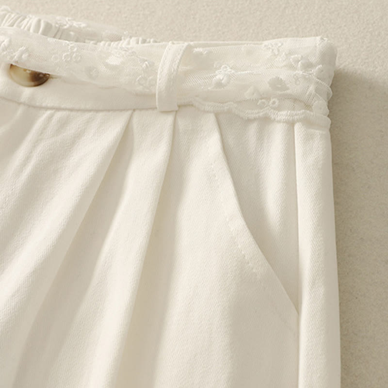 Pantalon large en coton avec poches et ceinture en dentelle de couleur Buddha Stones pour femme - image 12