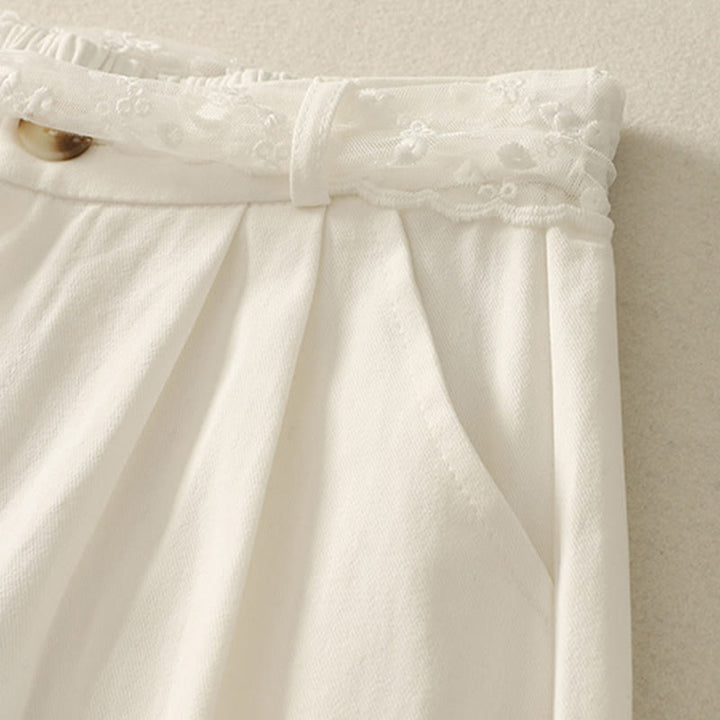 Pantalon large en coton avec poches et ceinture en dentelle de couleur Buddha Stones pour femme - image 12