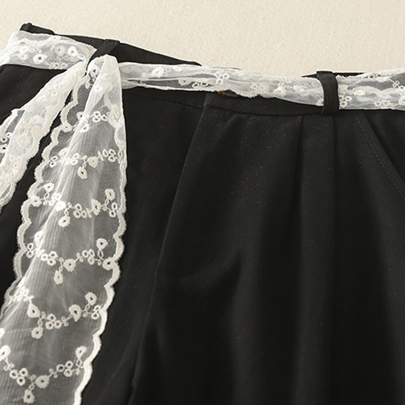 Pantalon large en coton avec poches et ceinture en dentelle de couleur Buddha Stones pour femme - image 18