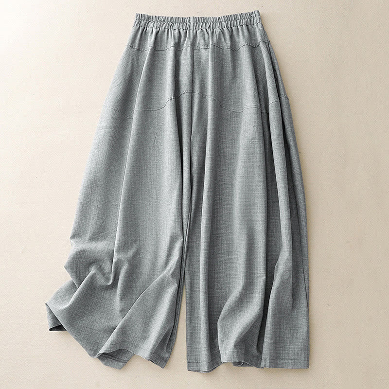 Pantalon large en coton et lin avec poches pour femme Buddha Stones, bleu acier clair uni - Bleu acier clair - US8-10，UK/AU12-14，EU40-42 (2XL) - image 0