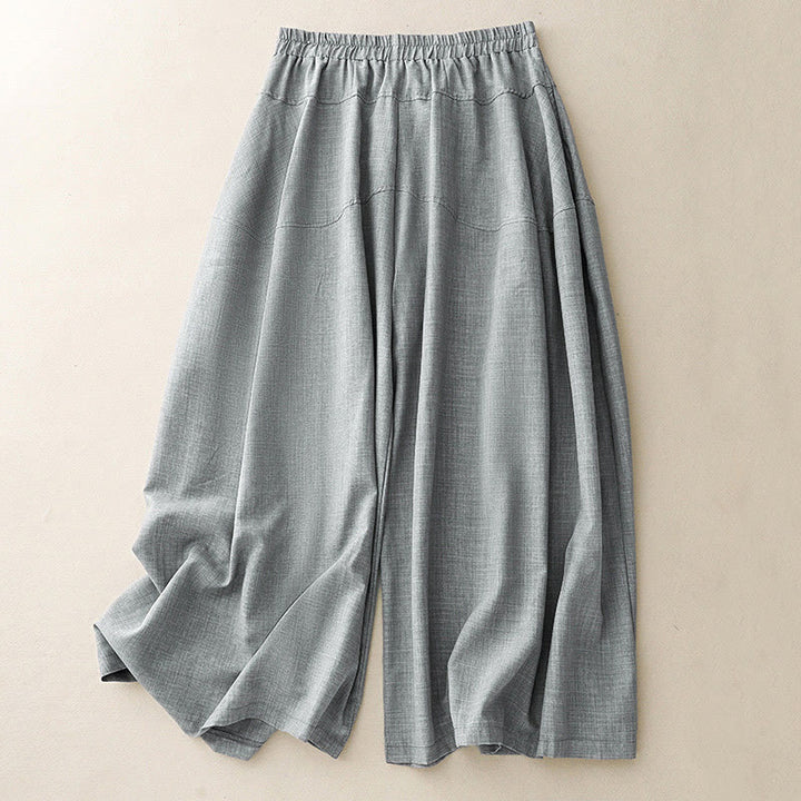 Pantalon large en coton et lin avec poches pour femme Buddha Stones, bleu acier clair uni - Bleu acier clair - US8-10，UK/AU12-14，EU40-42 (2XL) - image 0