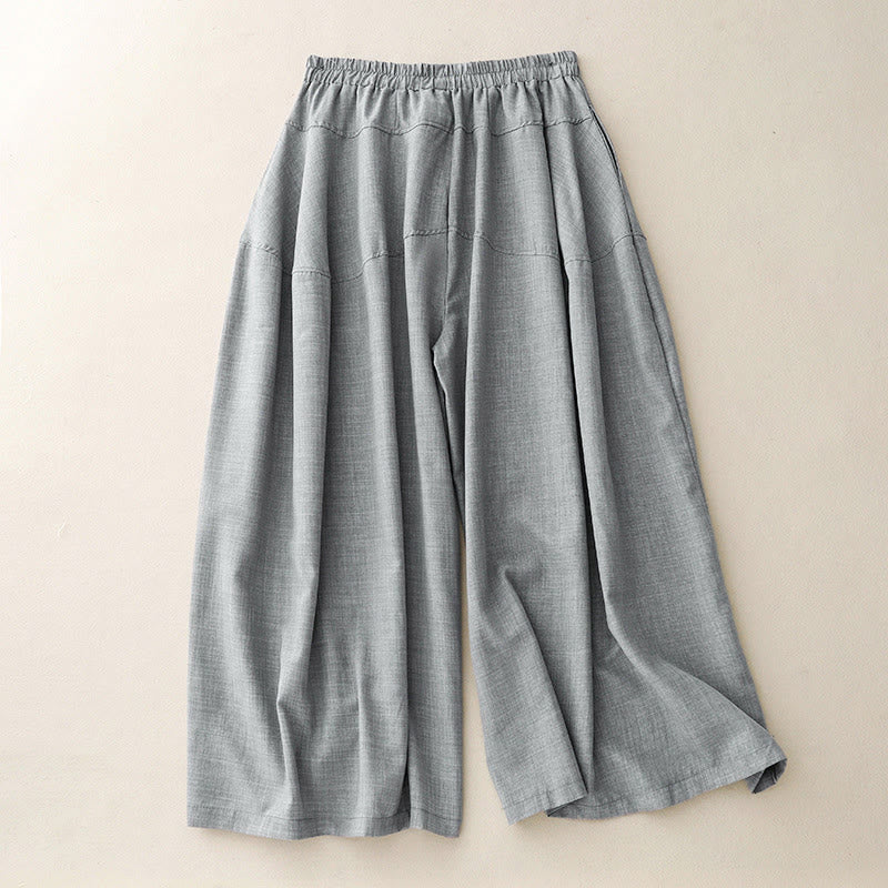 Pantalon large en coton et lin avec poches pour femme Buddha Stones, bleu acier clair uni - image 1