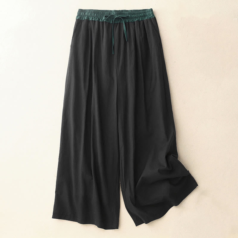 Pantalon large à cordon de serrage et poches pour femme, motif Buddha Stones, couleurs contrastées - Noir - US8-10，UK/AU12-14，EU40-42 (2XL) - image 1