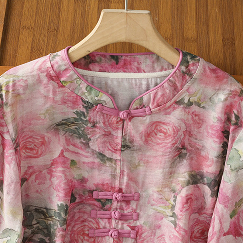 Chemise à manches trois-quarts en coton pour femme, imprimé floral, motif grenouille chinoise, Buddha Stones - image 8