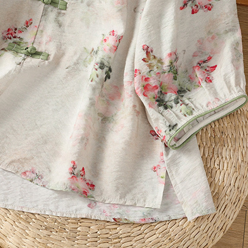 Chemise à manches trois-quarts en coton pour femme, imprimé floral, motif grenouille chinoise, Buddha Stones - image 5